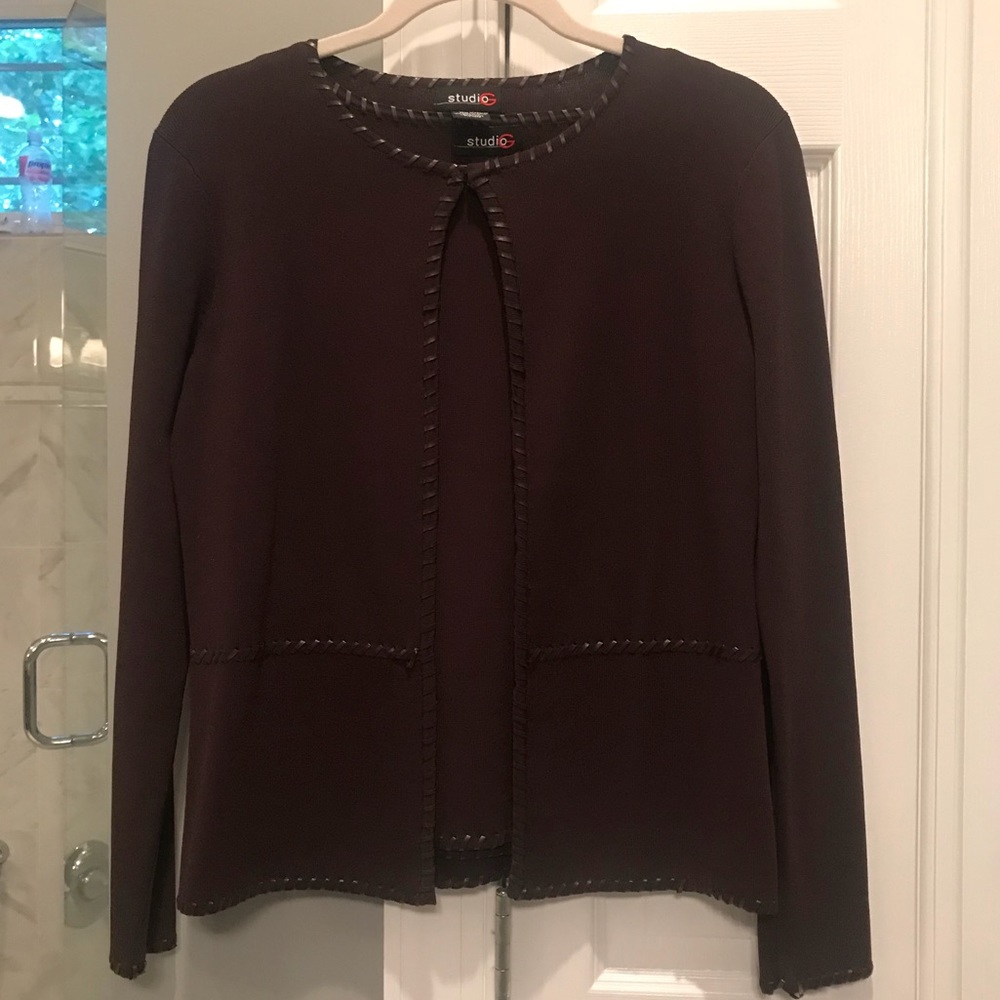 STUDIO G Brown Whipstitch Cardigan and Shell